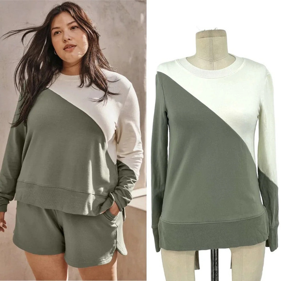 Summersalt The Softest French Terry Pullover Agave &‎ White Sand Size XS - Picture 1 of 7